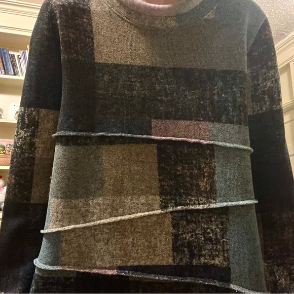 🏷️ talk of the walk • multicolor patchwork rolled mock neck tunic sweater - Picture 8 of 16
